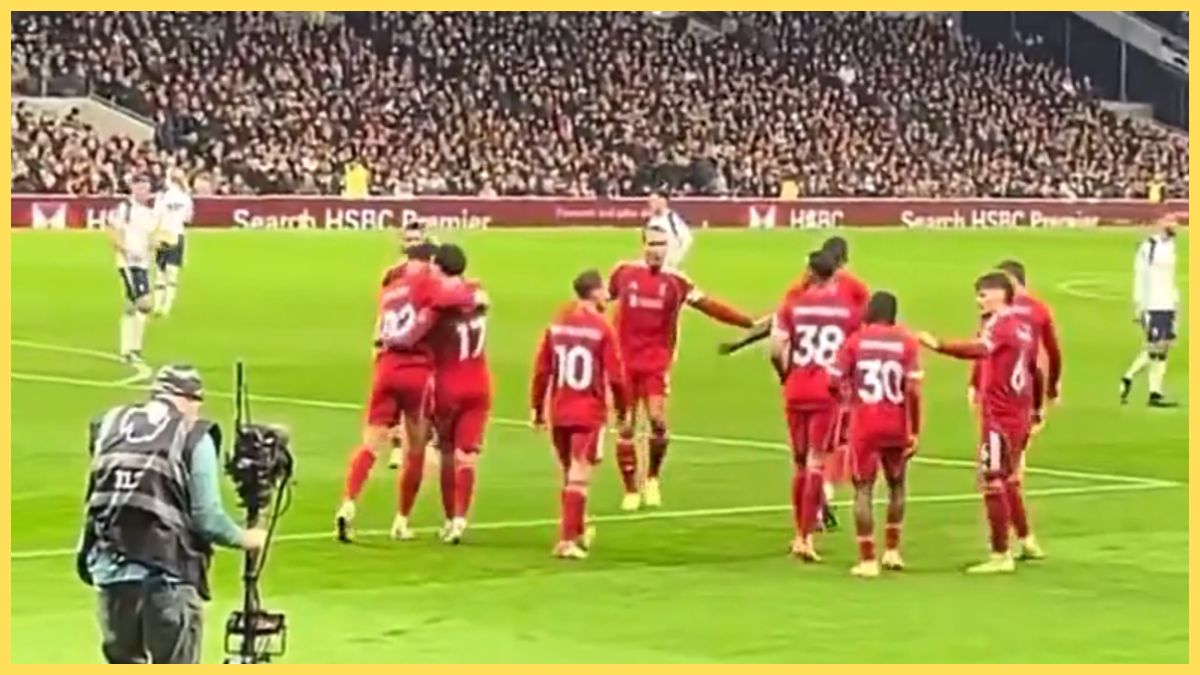 Hugo Ekitike and Curtis Jones celebrate against Tottenham