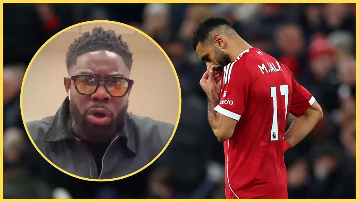 Micah Richards looks on next to a despondent Mo Salah pinching his nose.