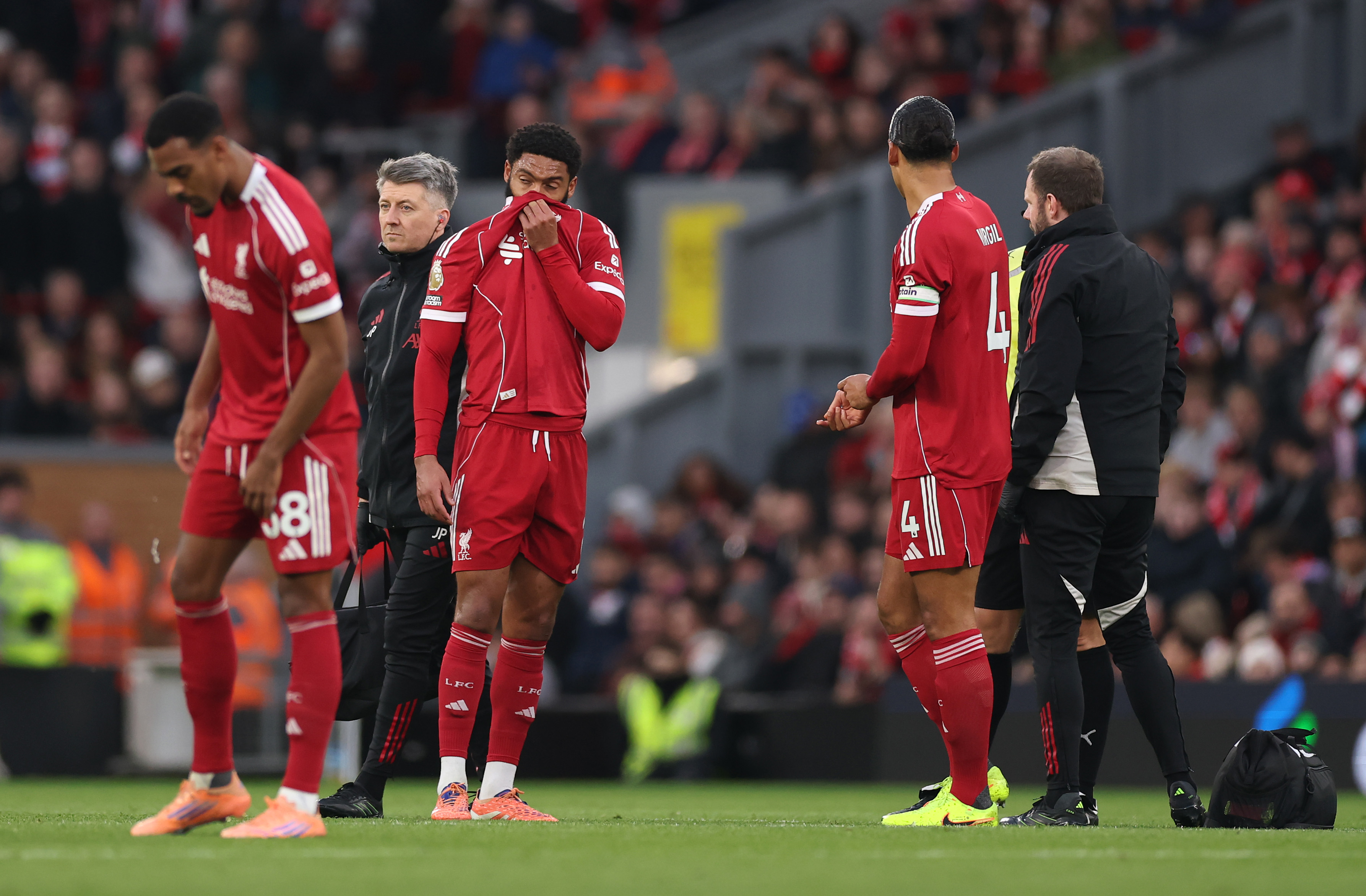 Joe Gomez was forced off with a muscle injury just 25 minutes into Liverpool's 2-0 win over Brighton