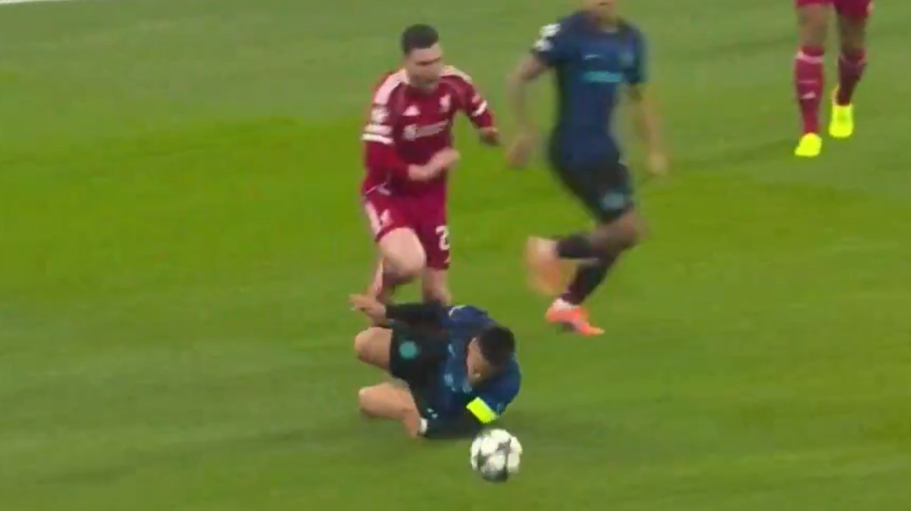 Lautaro Martinez was booked for this lunge on Andy Robertson - could it have been a red card?