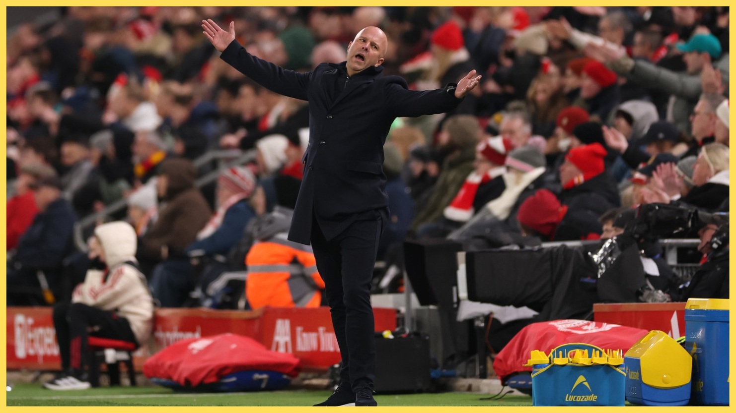 Arne Slot cuts a frusrated figure on the touchline