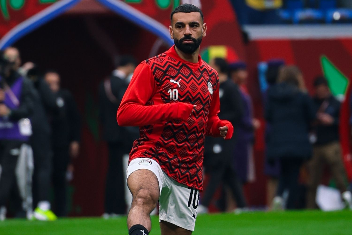 Mo Salah warms up for Egypt before playing Senegal at AFCON 2026