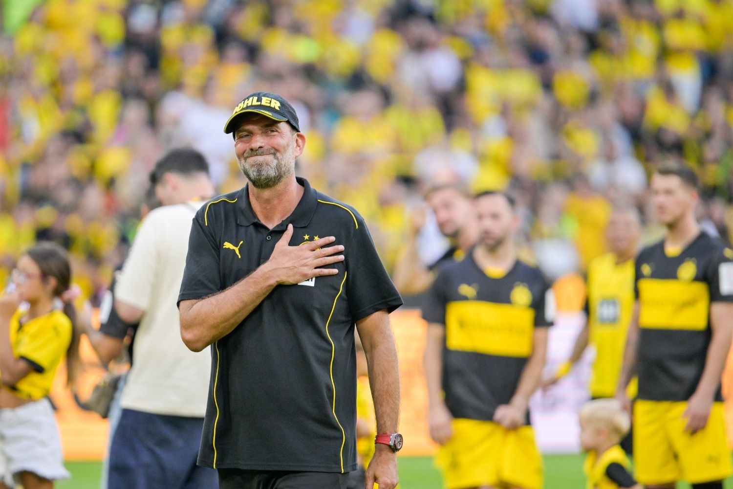 Juergen Klopp reacts after the farewell match (so-called : Abschiedszczspiel) for Jakub Blaszczykowski and Lukasz Piszczek at Signal Iduna Park on September 7, 2024 in Dortmund, Germany