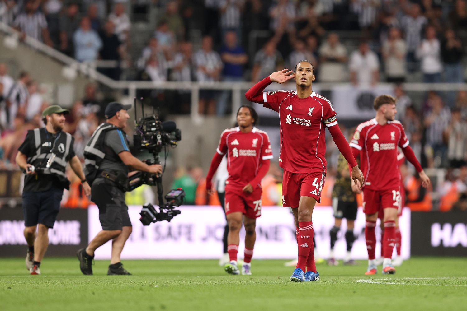 Virgil van Dijk celebrates against Newcastle