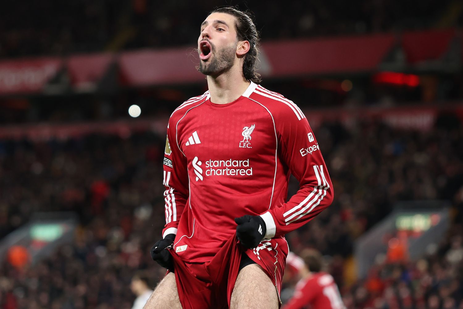 Dominik Szoboszlai of Liverpool reacts against Leeds