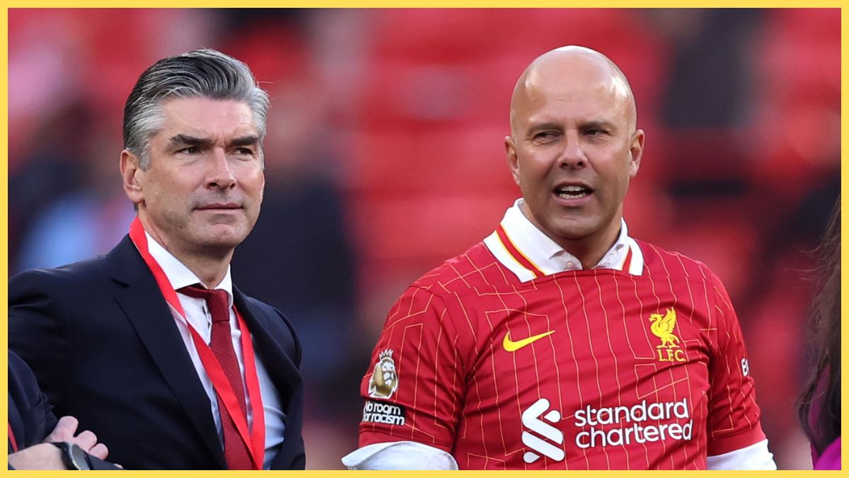 Arne Slot and Richard Hughes at Anfield
