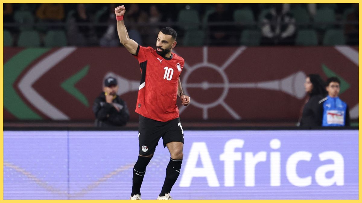 Mo Salah celebrates for Egypt at AFCON