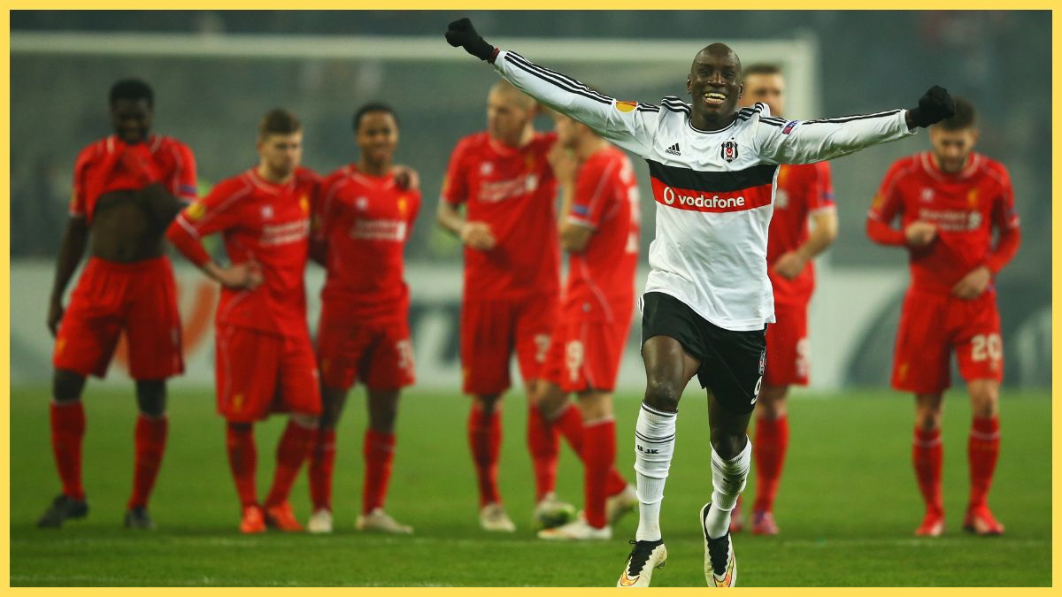 Demba Ba celebrates in front of Liverpool players in 2015