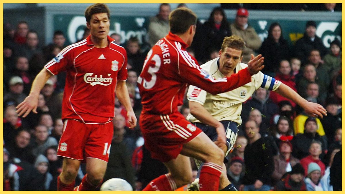 Brian Howard scores for Barnsley at Anfield in 2008