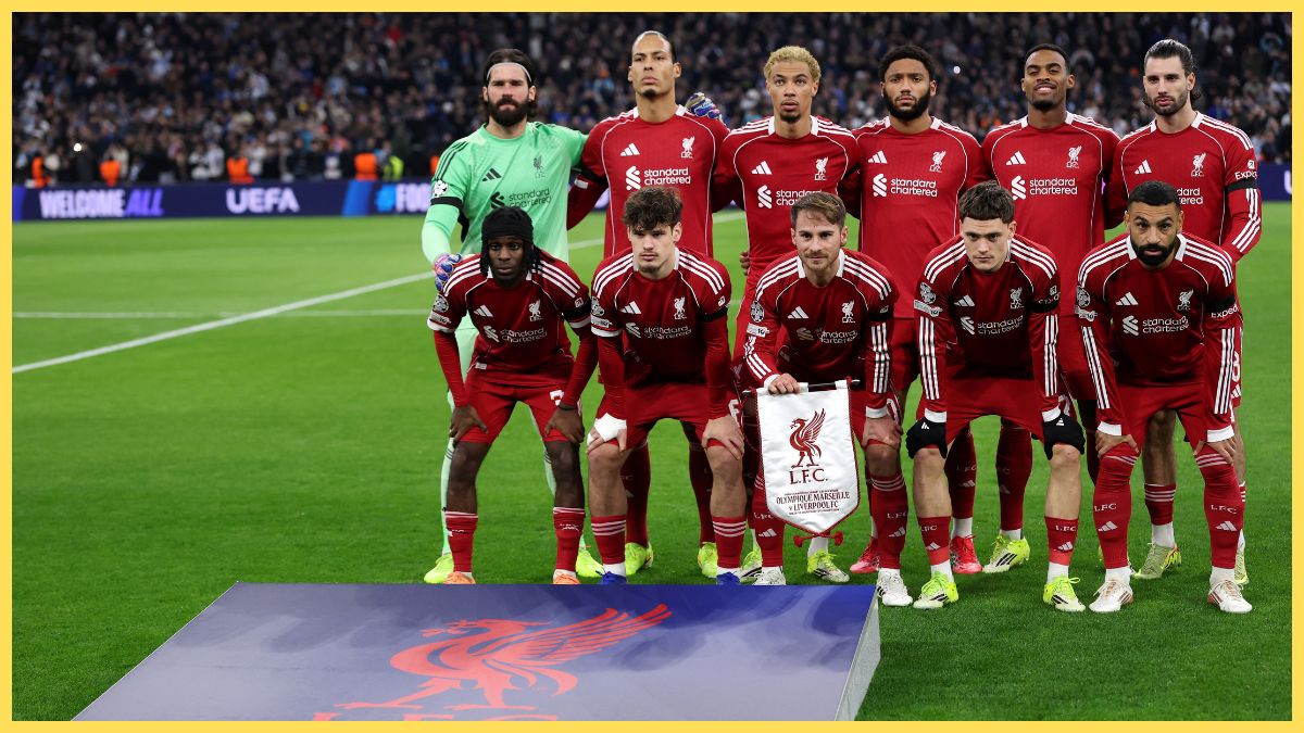 Liverpool line up for the UEFA Champions League 2025/26 League Phase MD7 match between Olympique de Marseille and Liverpool