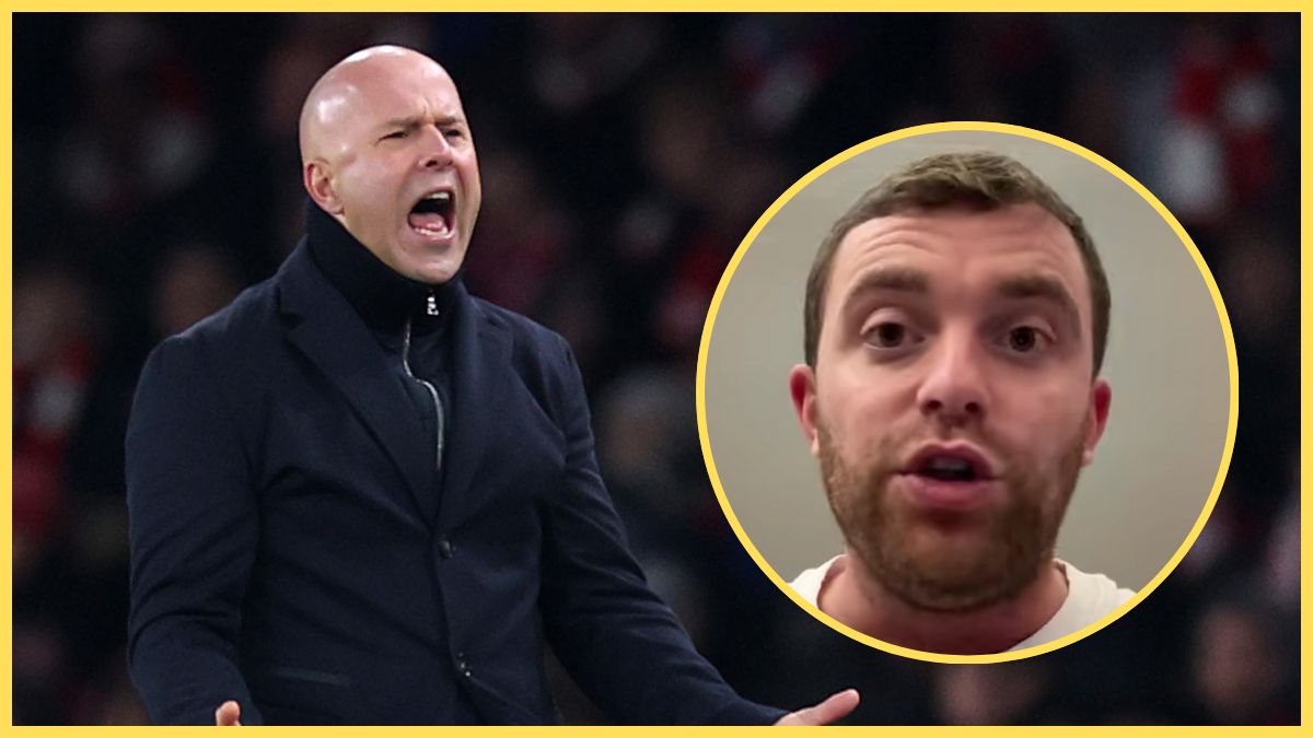 Arne Slot shouts on the touchline next to Fabrizio Romano.