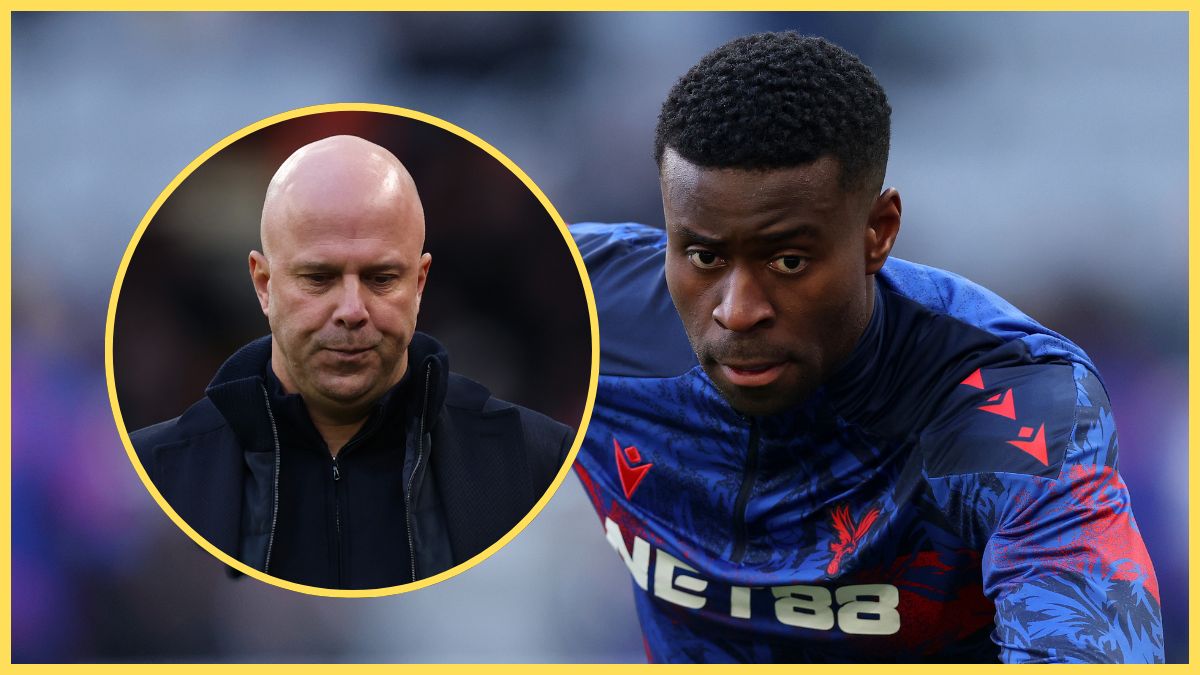 Arne Slot looks upset as Marc Guehi runs on the pitch.