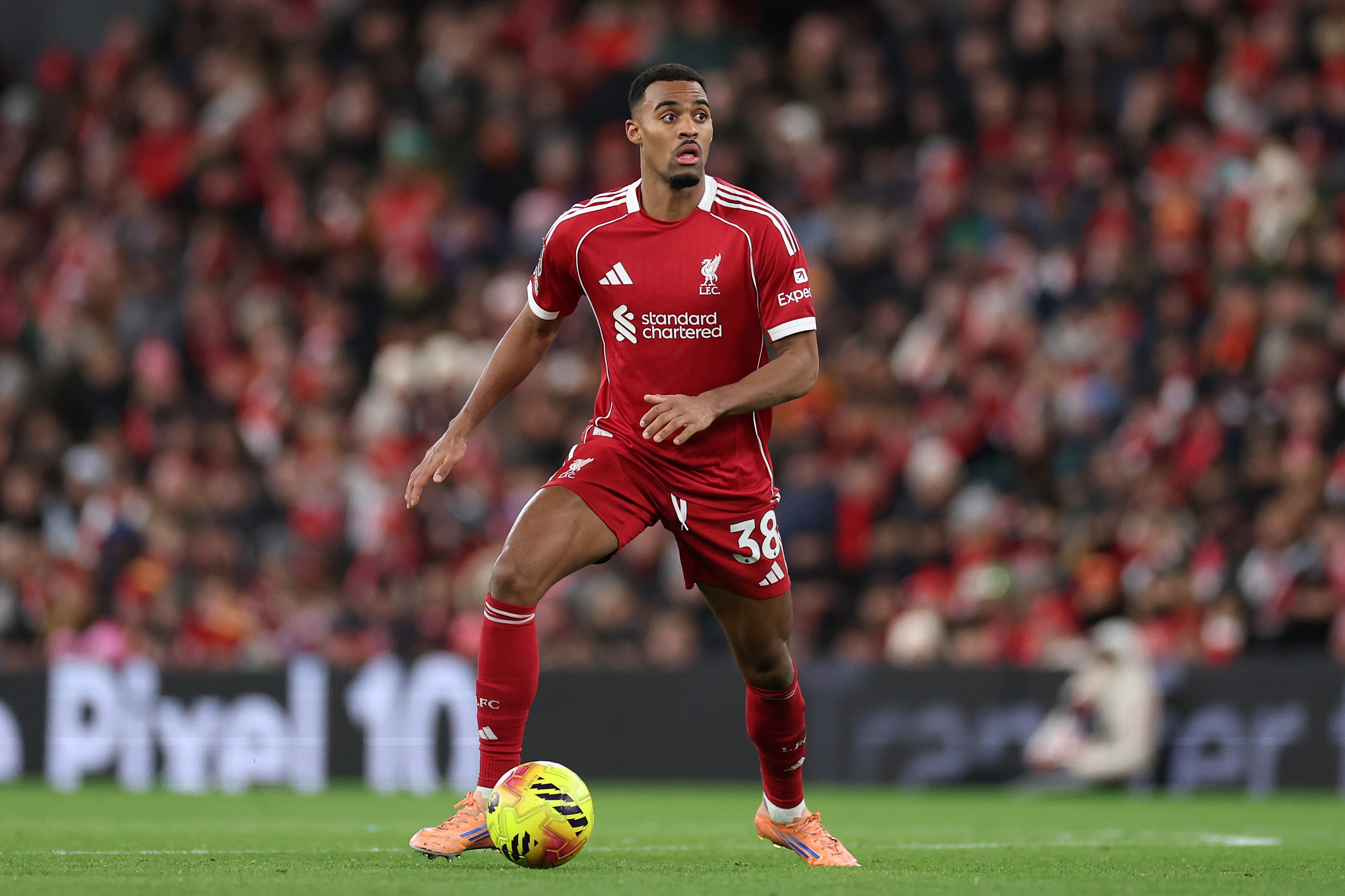 Ryan Gravenberch dribbles with the ball.