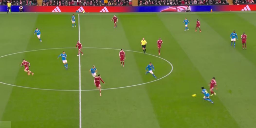 Milos Kerkez plays a pass to Hugo Ekitike.