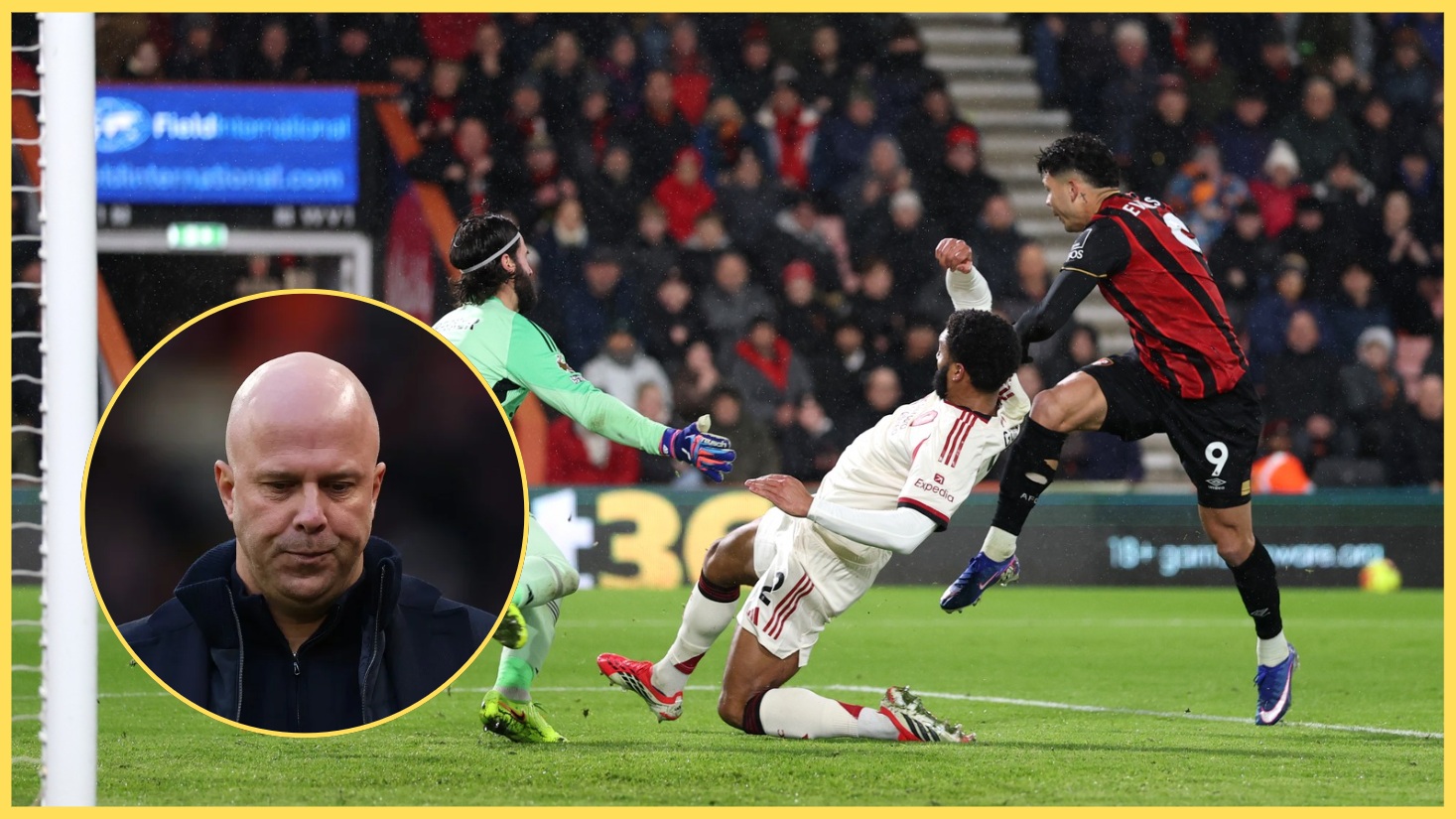 Evanilson scores to give Bournemouth the lead against Liverpool