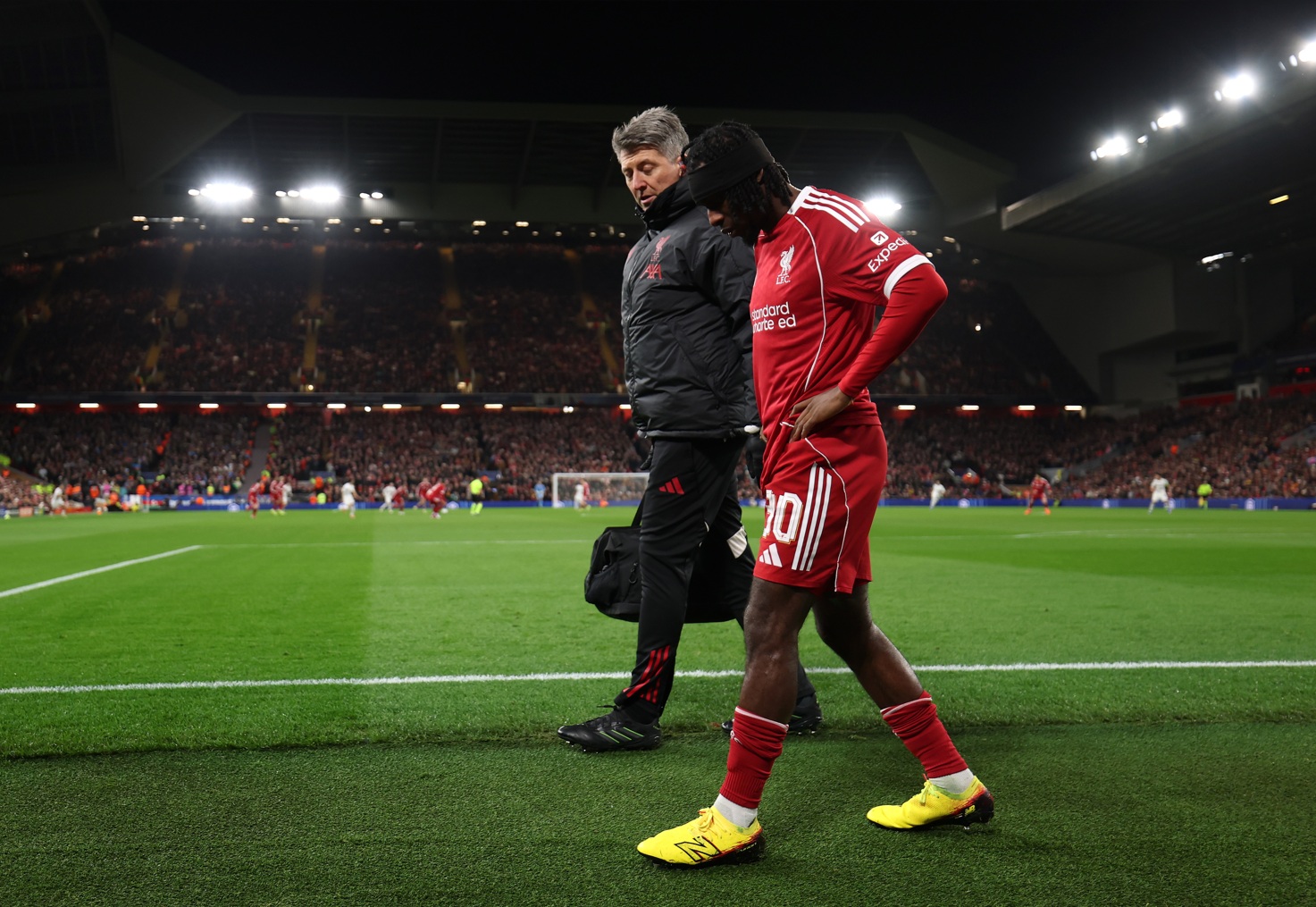 Jeremie Frimpong suffered a hamstring injury in Liverpool's 6-0 win over Qarabag