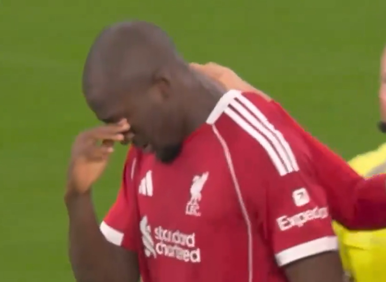 Ibrahima Konate couldn't hide his emotions after scoring in his first match since the death of his father