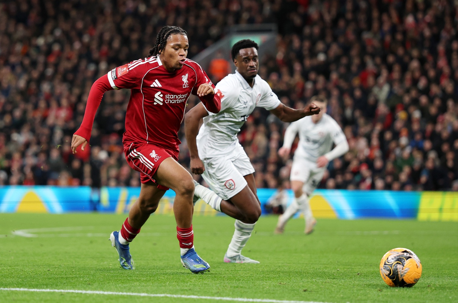 Rio Ngumoha went off with suspected cramp during Liverpool's 4-1 win over Barnsley