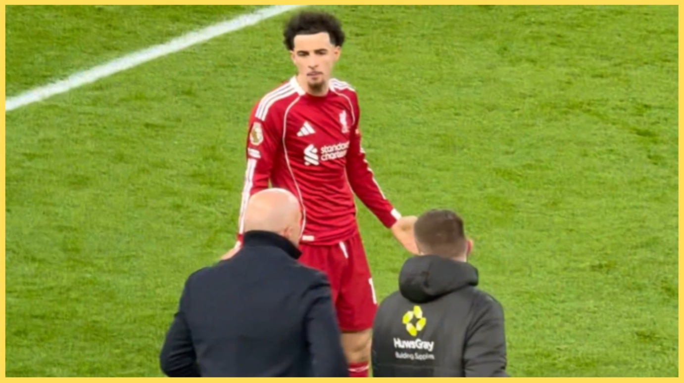 Arne Slot and Curtis Jones appeared to have a heated discussion during Liverpool's 1-1 draw against Burnley