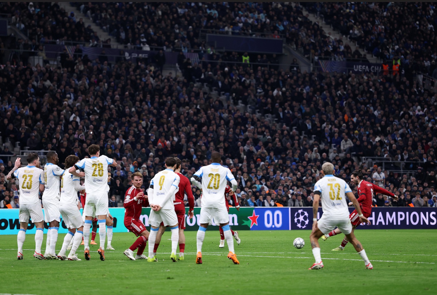 Dominik Szoboszlai gives Liverpool the lead against Marseille with a clever free kick