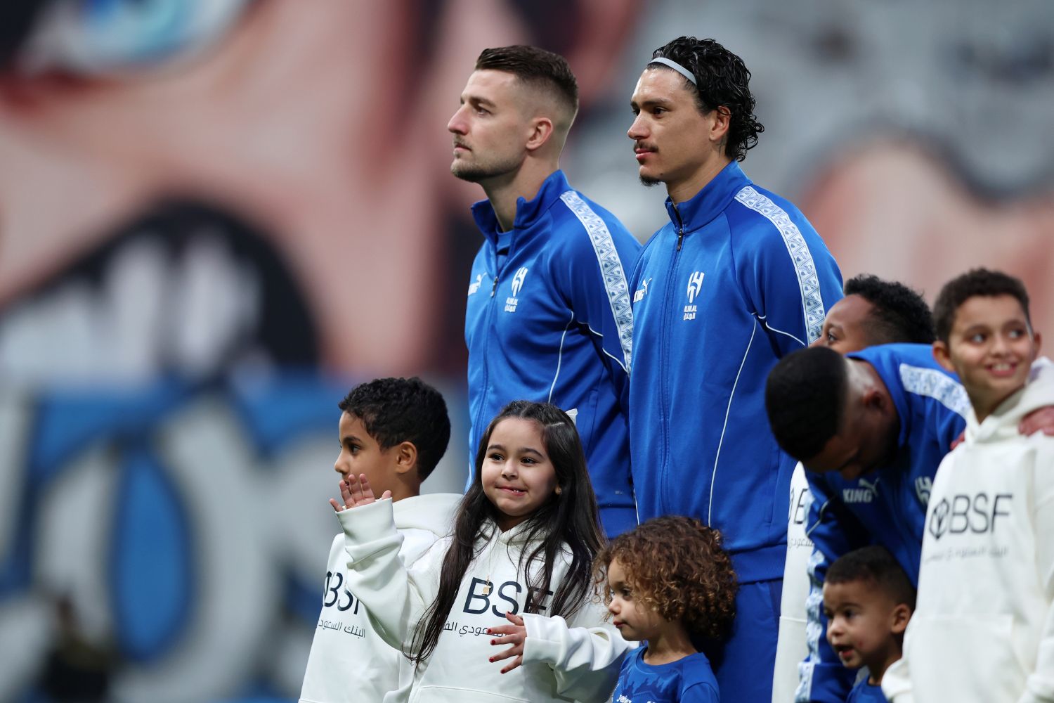 Darwin Nunez of Al-Hilal line up prior to the Saudi Pro League match between Al Hilal and Al Nassr