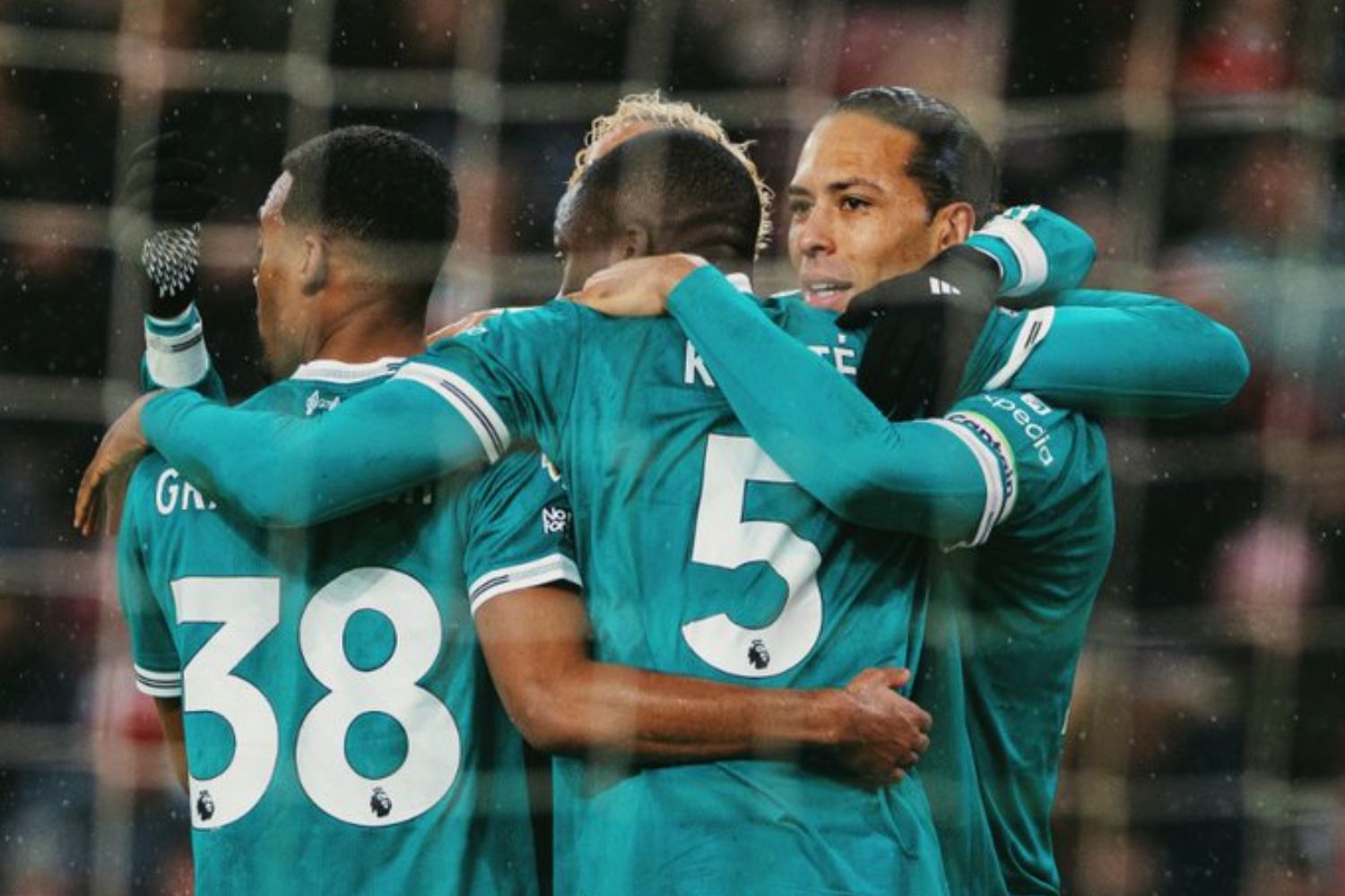 Konate and Van Dijk celebrate after scoring against Sunderland