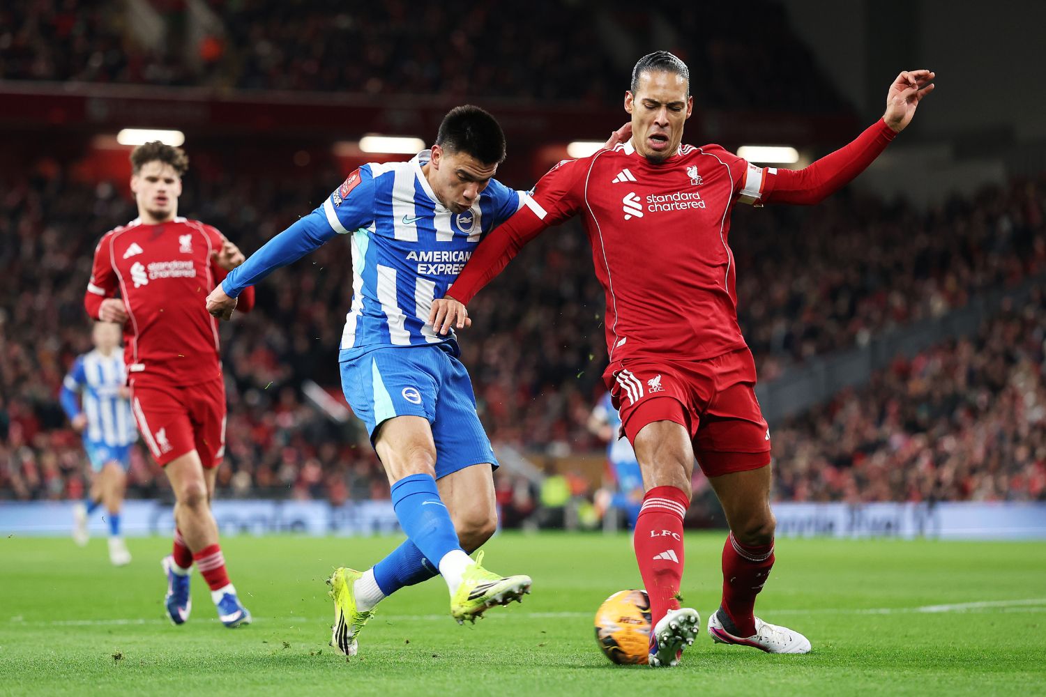 Van Dijk against Brighton with Milos Kerkez in the background