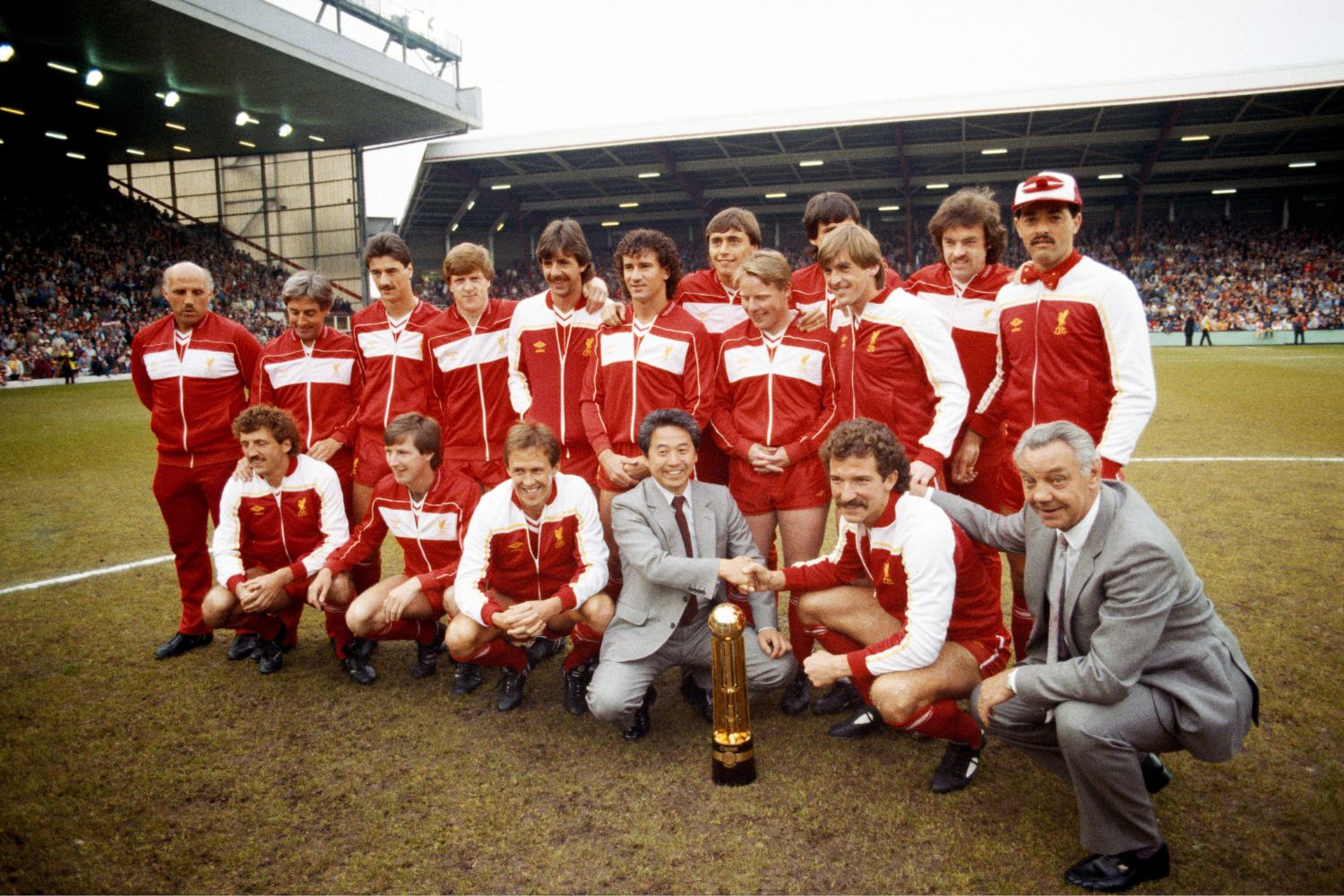 Liverpool pictured with the Canon League Division One trophy for the 1983/84