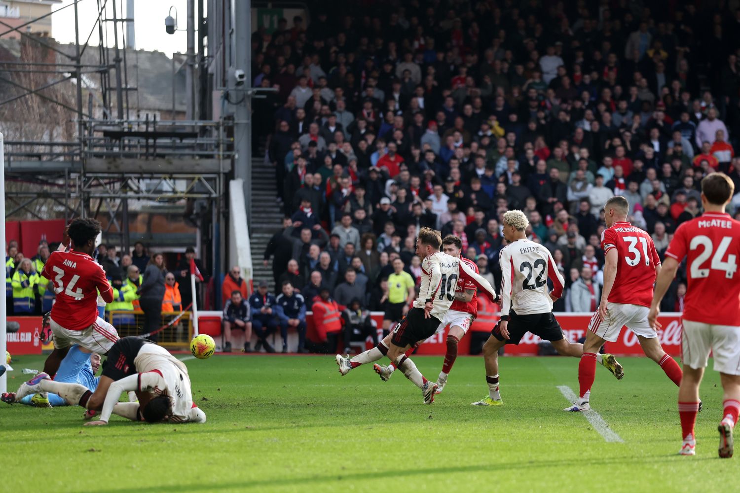 Alexis Mac Allister of Liverpool scores against Nottingham Forest