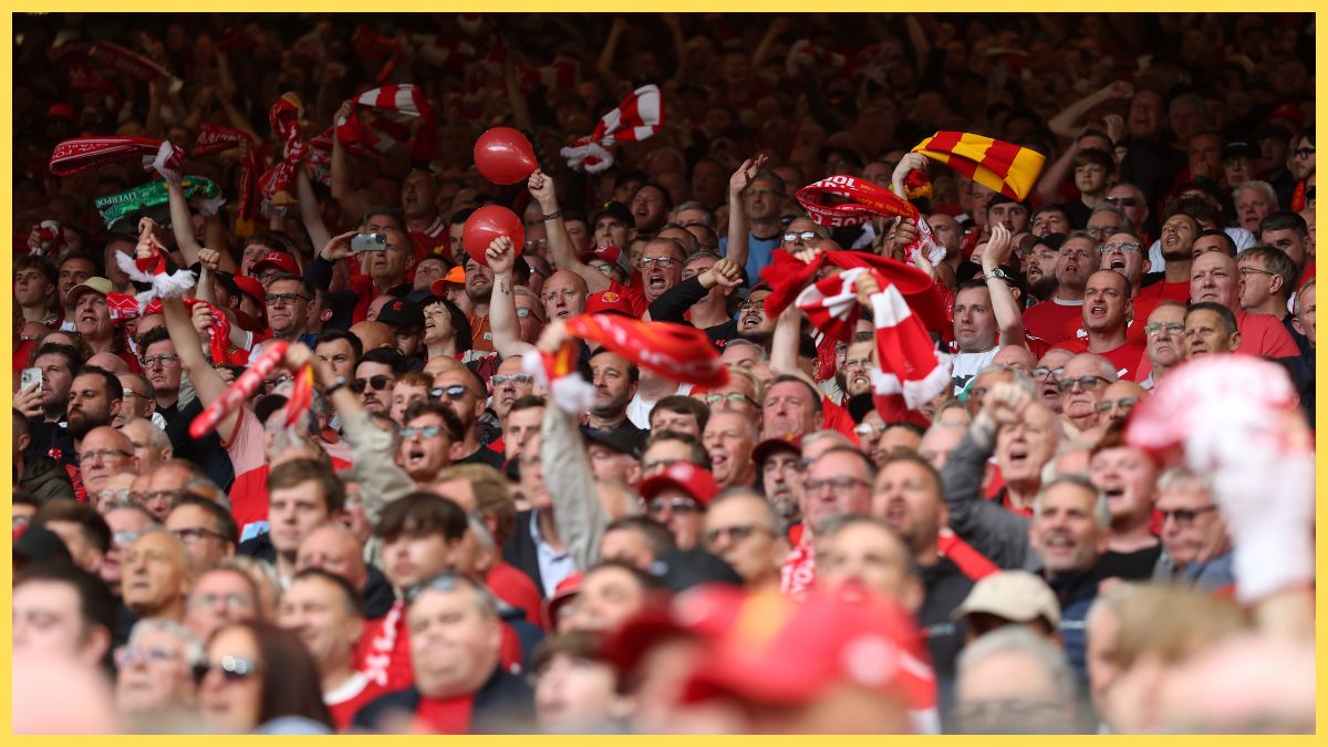A general view as fans of Liverpool celebrate during the Premier League match between Liverpool FC and Crystal Palace
