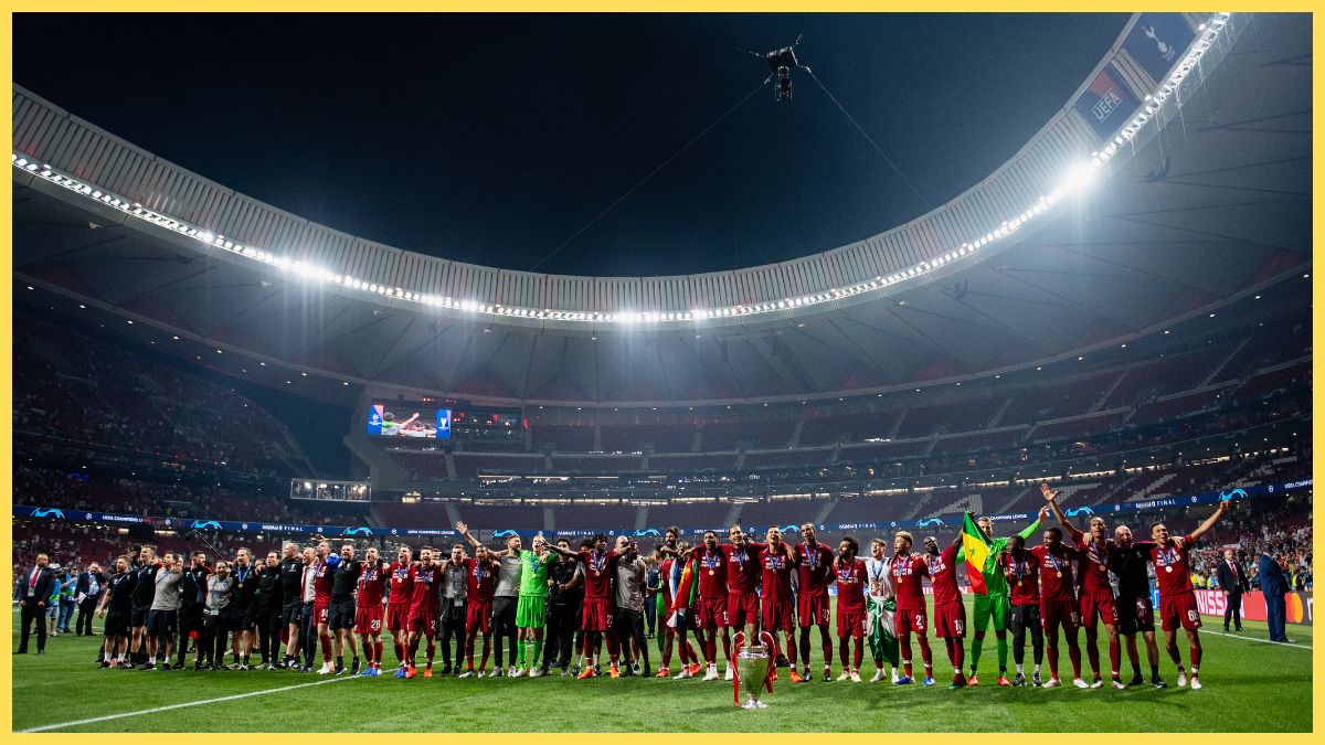 Liverpool squad celebrate winning the Champions League