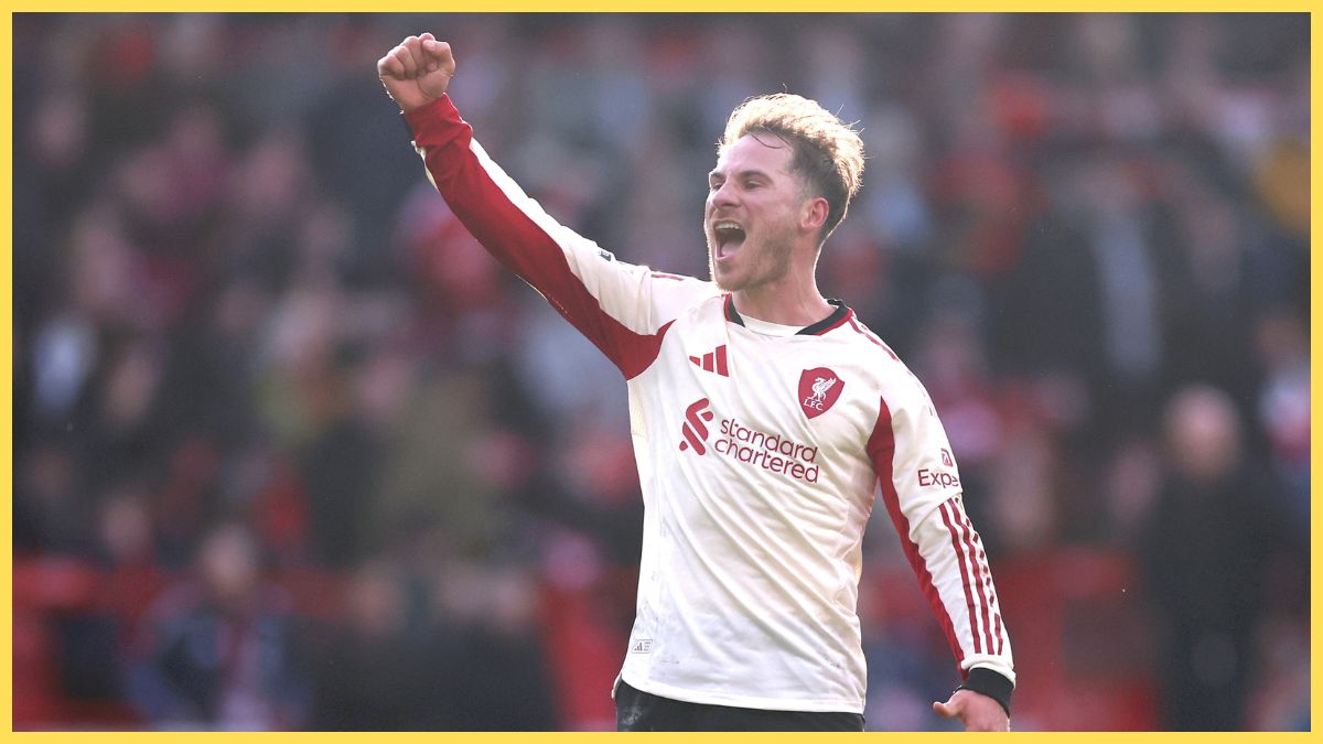 Alexis Mac Allister celebrates scoring against Nottingham Forest