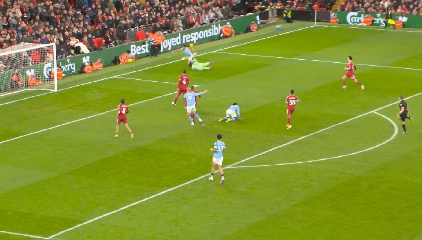 Alisson Becker conceded a penalty for fouling Matheus Nunes