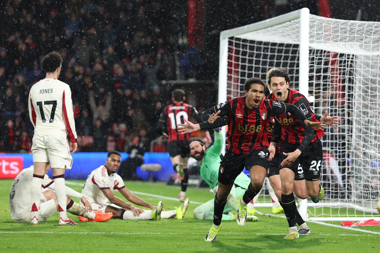 Bournemouth's Amine Adli celebrates his stoppage-time winner against Liverpool in January