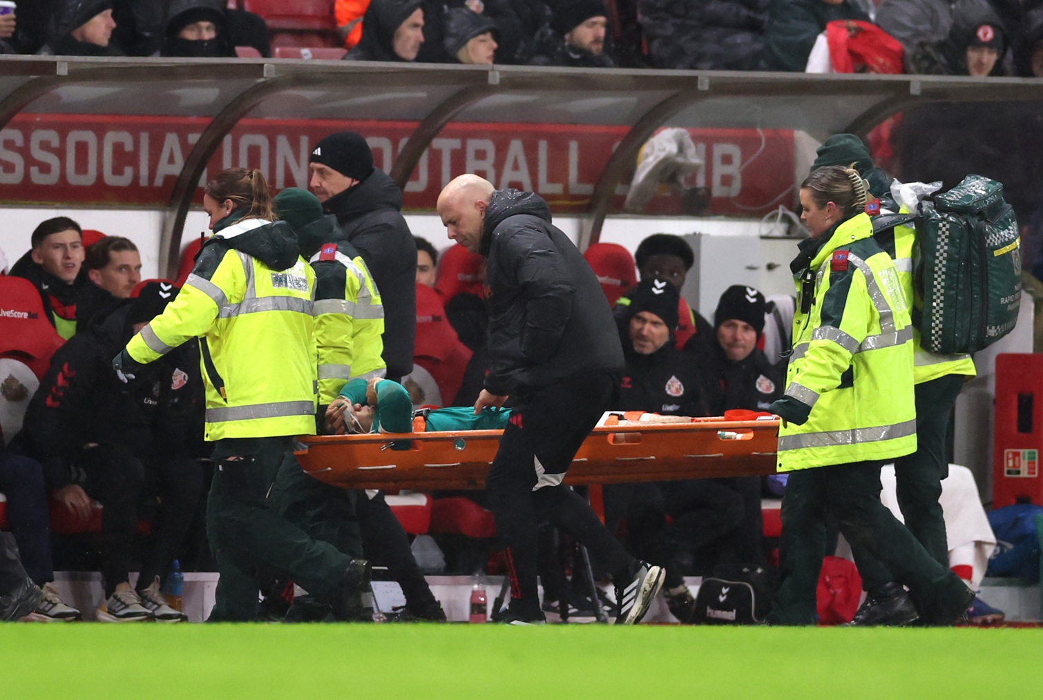Wataru Endo was stretchered off in Liverpool's game against Sunderland