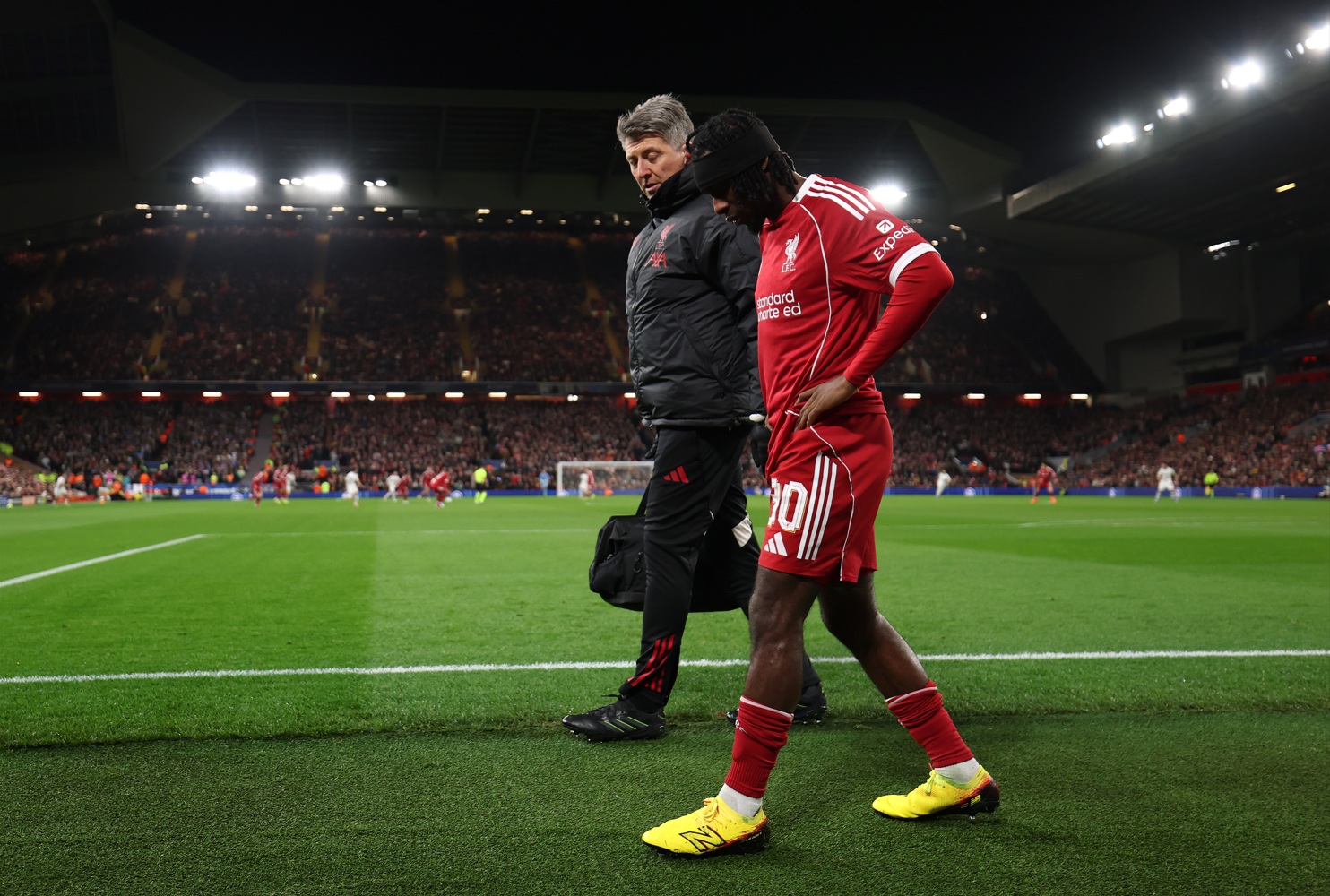 Jeremie Frimpong went off with a groin injury in Liverpool's win over Qarabag last week