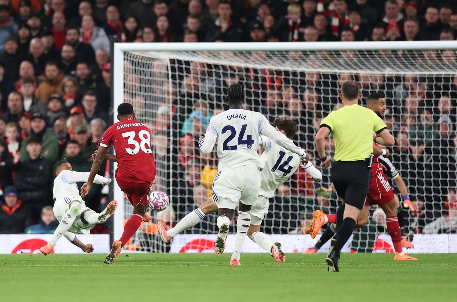 Ryan Gravenberch scores in Liverpool's 2-0 win over Aston Villa at Anfield earlier this season