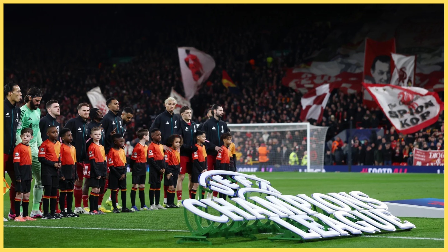 Liverpool players line up ahead of their Champions League game against Qarabag in January