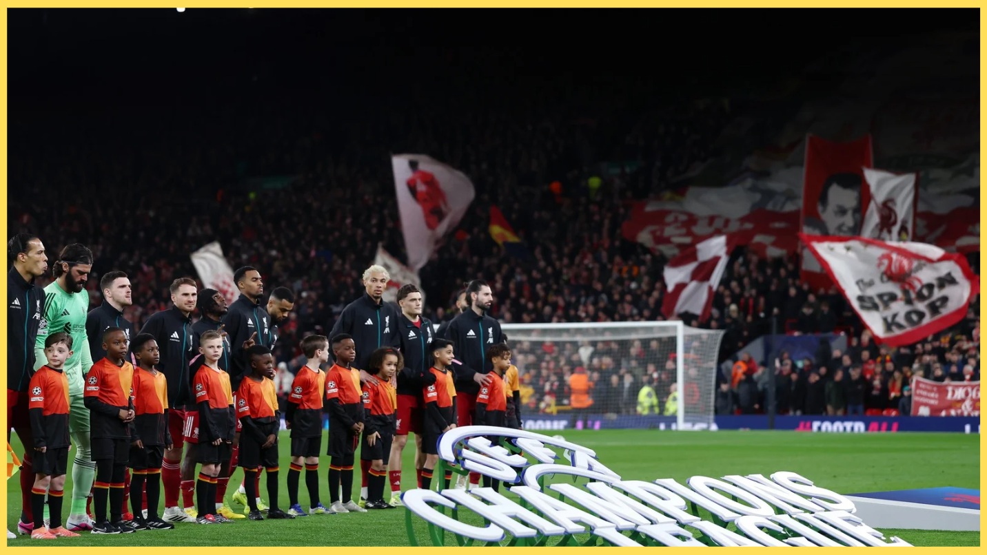 Liverpool players line up before their Champions League clash against Qarabag