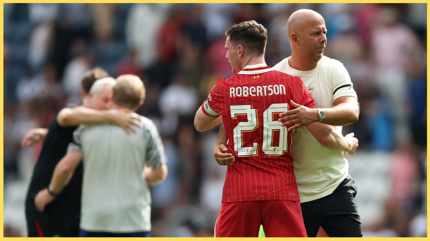Arne Slot salutes Andy Robertson after a pre-season friendly