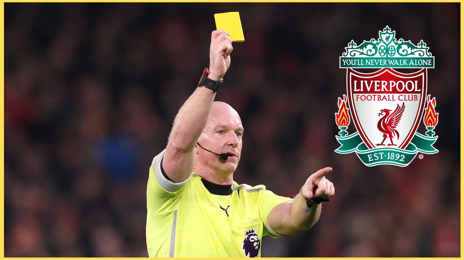 Simon Hooper brandishes a yellow card during Liverpool's 4-1 win over Newcastle