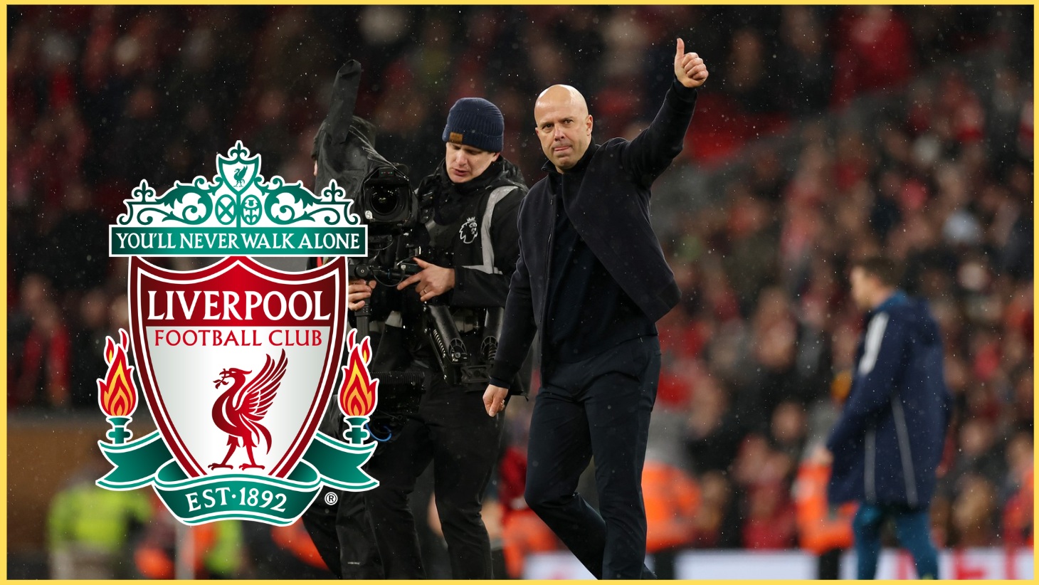 Arne Slot salutes the Liverpool fans after their win over Newcastle