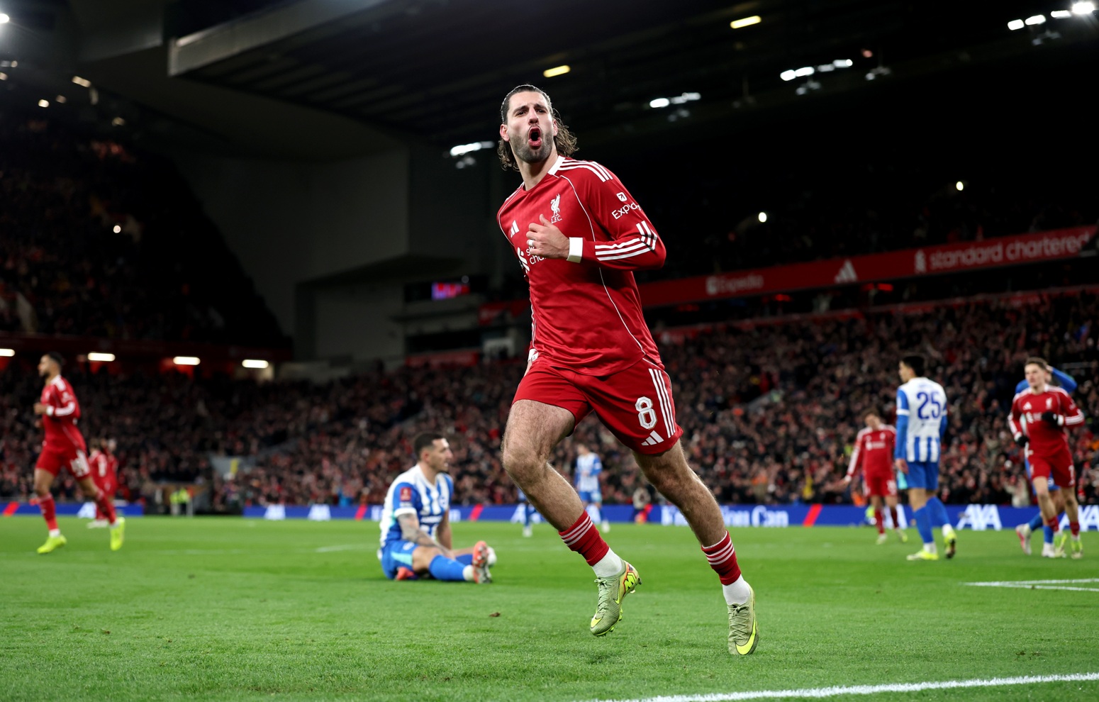 Dominik Szoboszlai celebrates his goal against Brighton