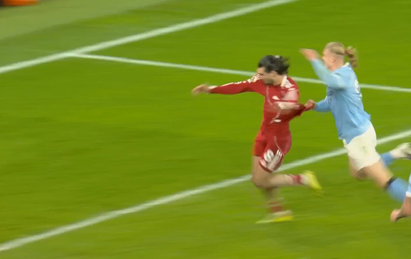 Erling Haaland pulled Dominik Szoboszlai's shirt just after the Hungarian had done the same to him