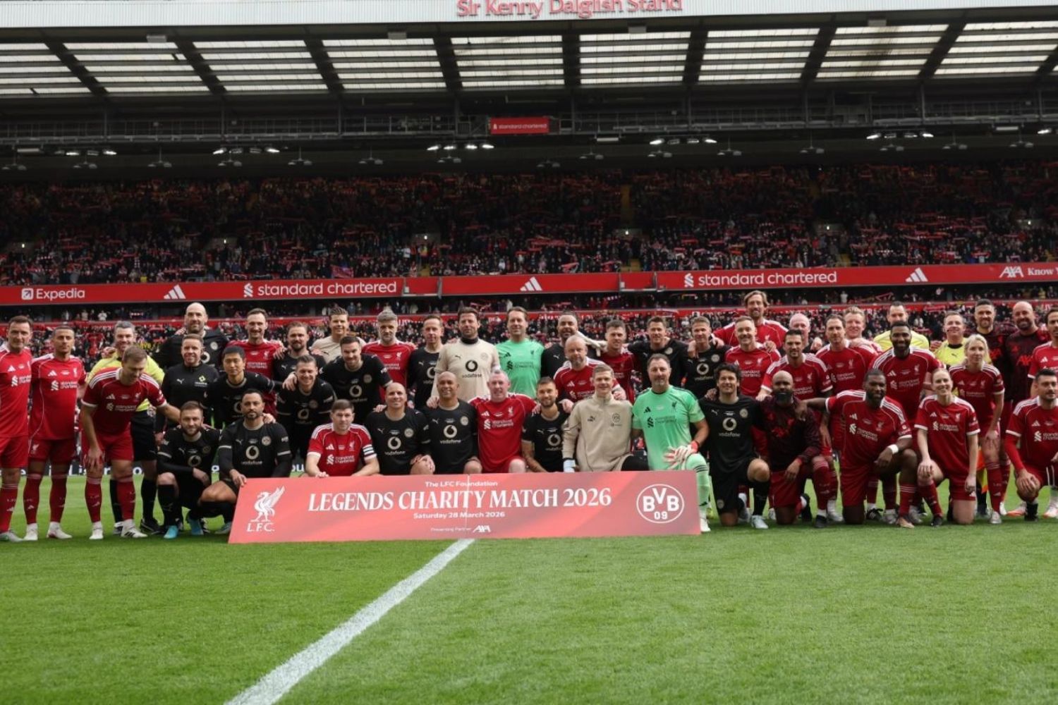 Liverpool Legends and Borussia Dortmund Legends line up at Anfield