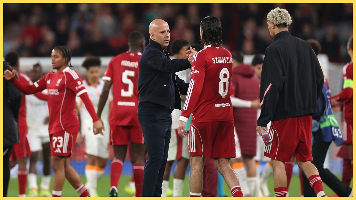 Arne Slot and Dominik Szoboszlai after beating Galatasaray