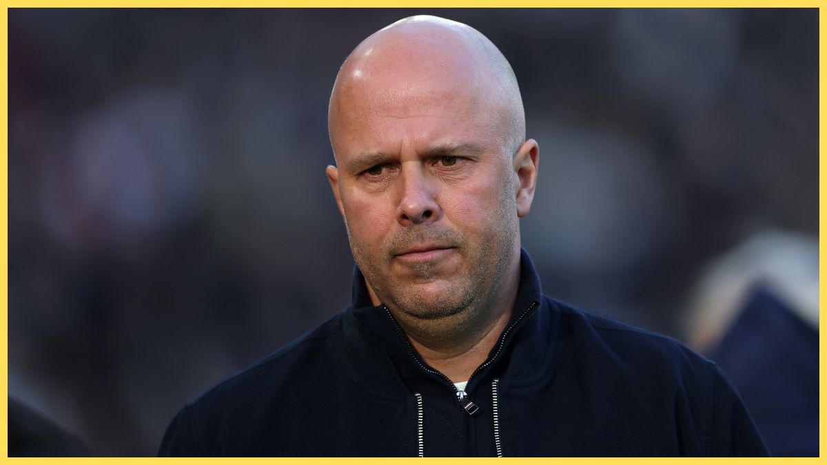Arne Slot, Manager of Liverpool, looks on prior to the Premier League match between Liverpool and Tottenham Hotspur at Anfield