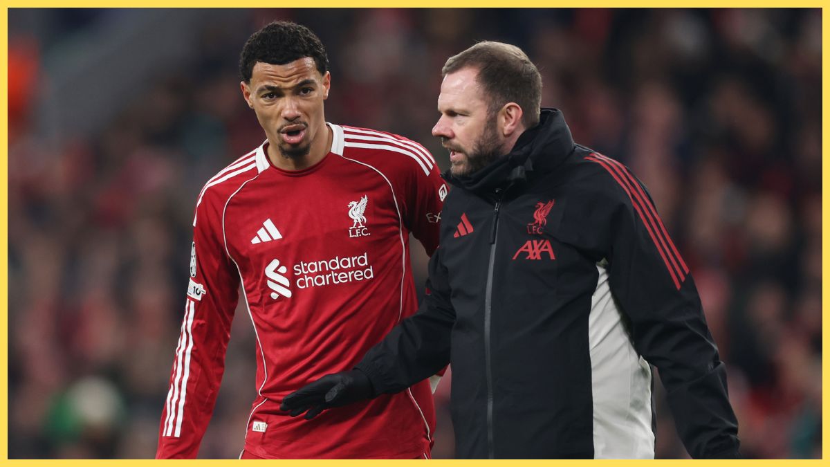 Hugo Ekitike of Liverpool goes off with an injury during the UEFA Champions League 2025/26 League Phase MD5 match between Liverpool FC and PSV Eindhoven