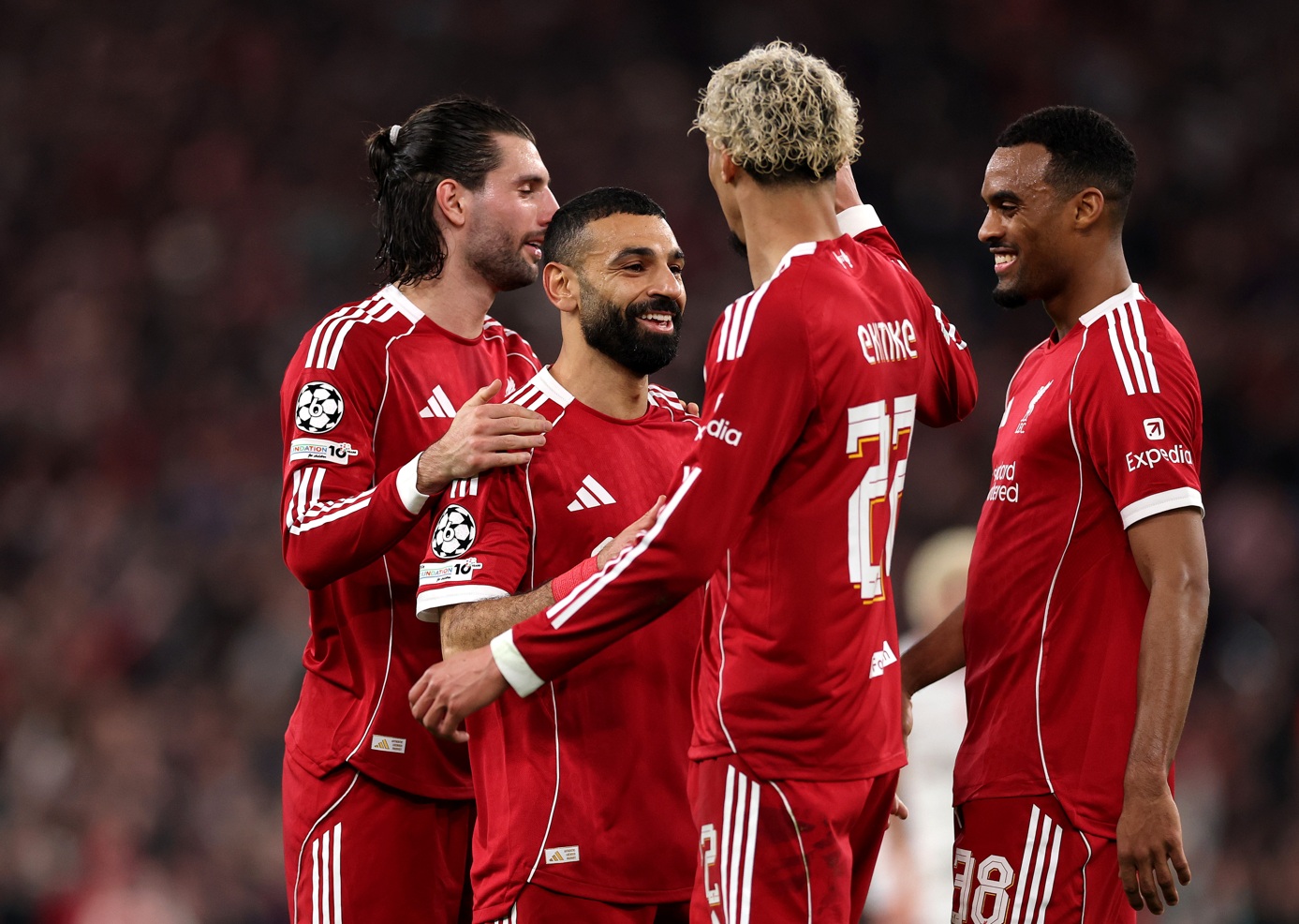 Liverpool players celebrate during their 4-0 win over Galatasaray on Wednesday