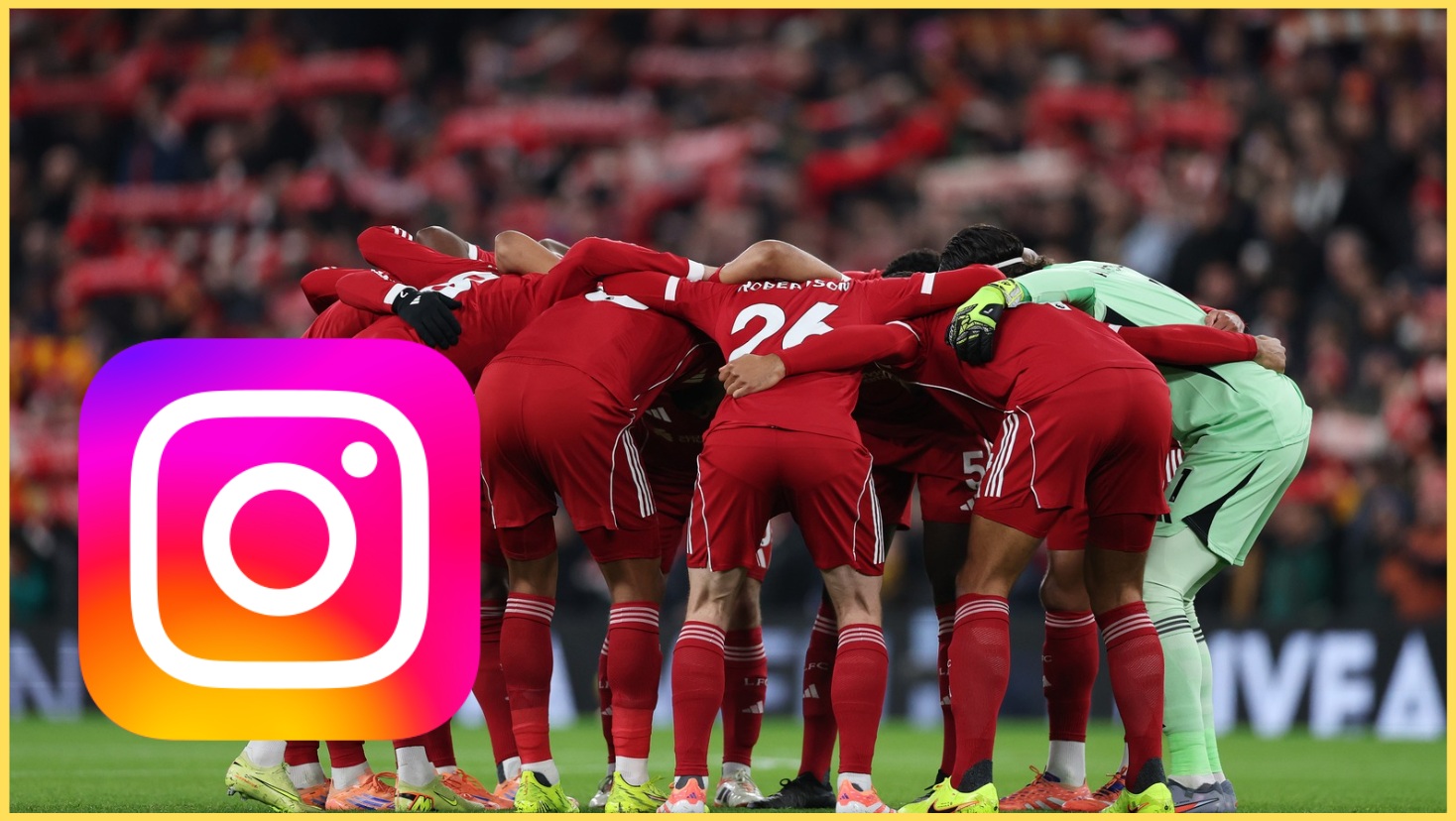 Liverpool players huddle before a match at Anfield